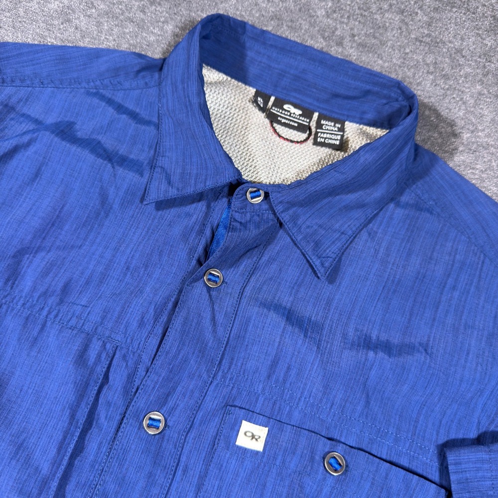 Outdoor Research Button Up Shirt Mens XL Blue Short Sleeve UPF 30+ Hiking